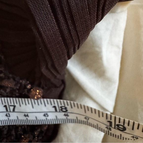 Chagall Brown Gold Crinkle Patchwork Mesh Stretch Top sheer sleeve Boho Artsy M - Picture 7 of 9
